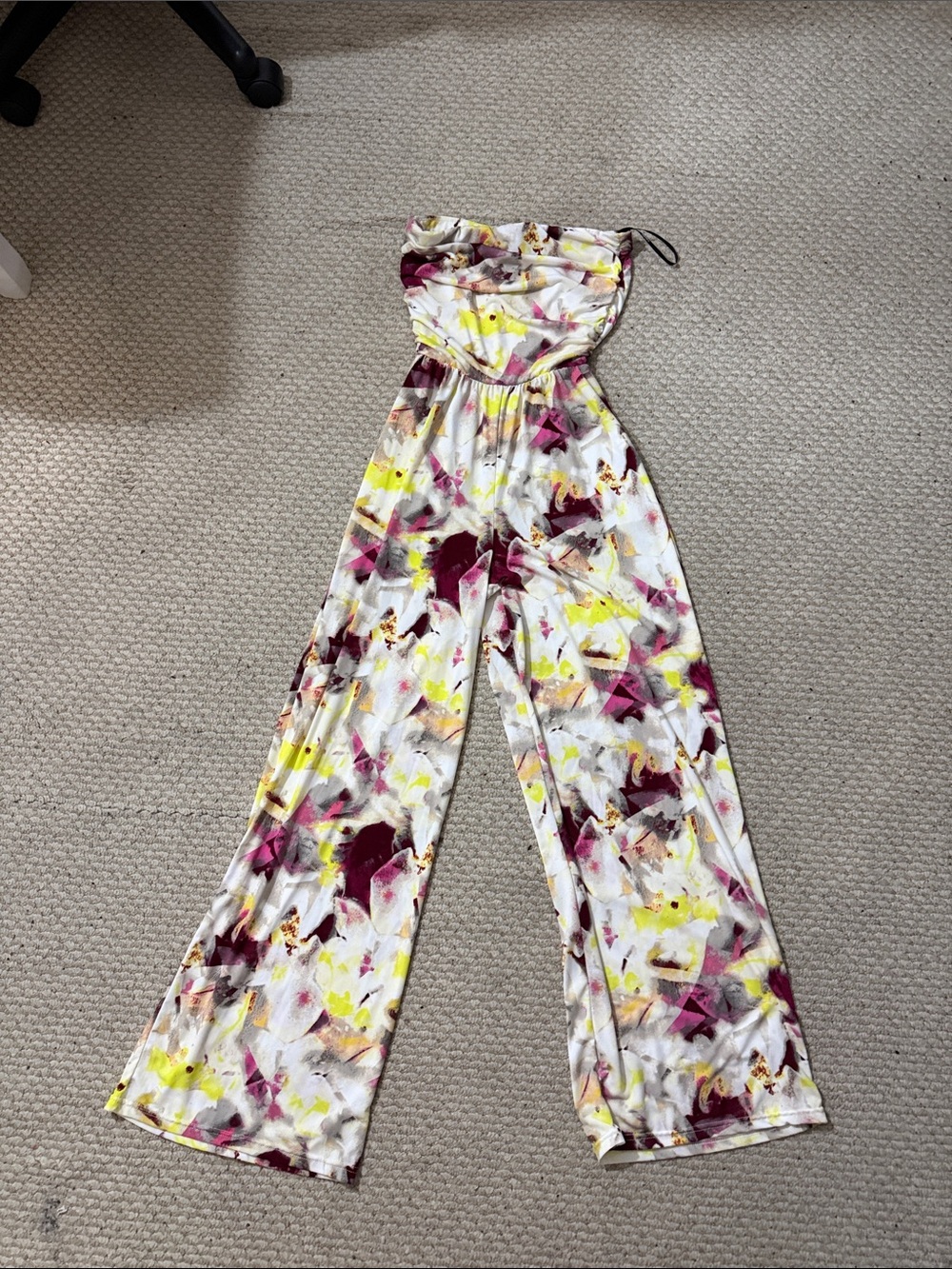 Forever 21 Floral Tie-Dye Strapless Wide-Leg Jumpsuit - White/Multi